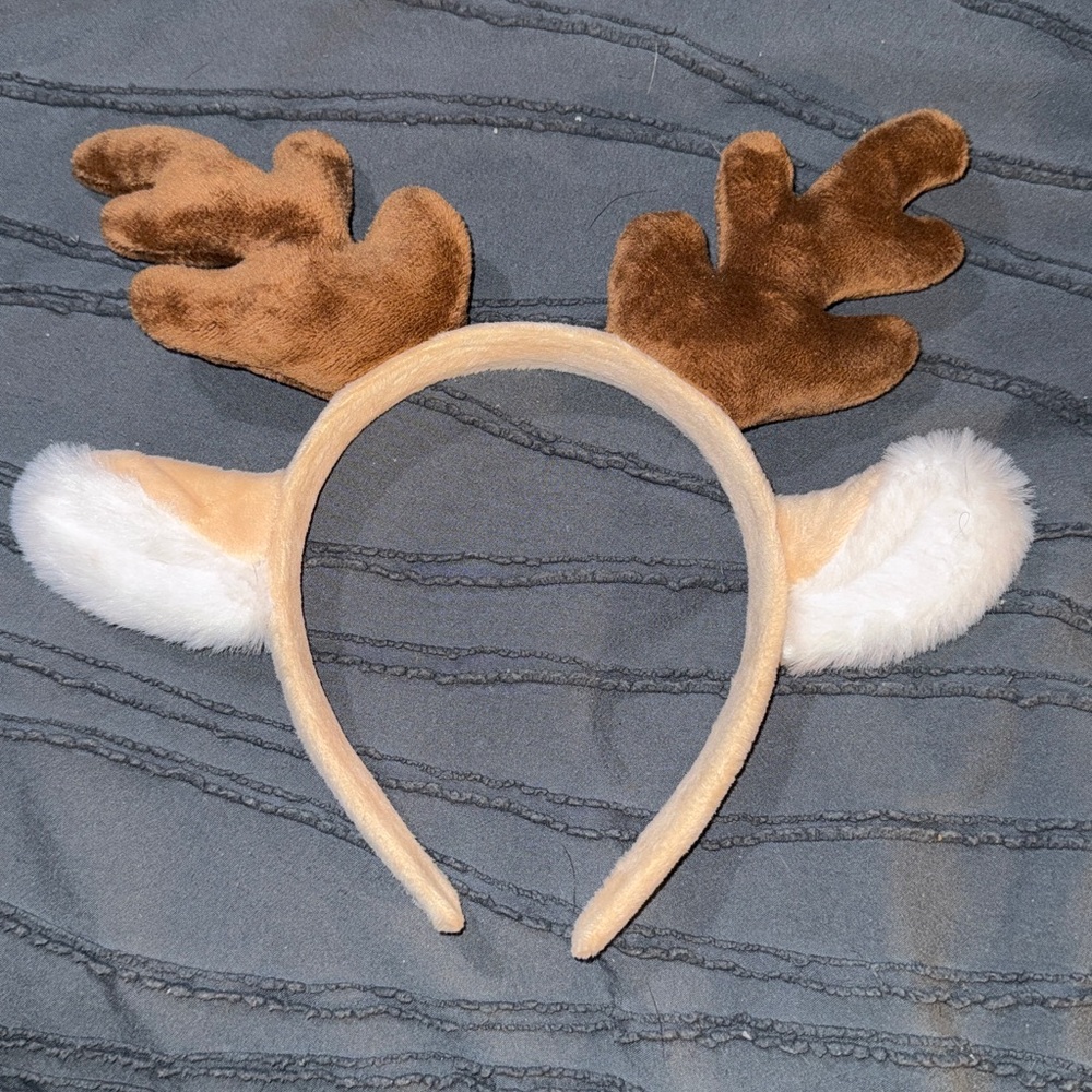 Brown and White Reindeer Antler Headband
